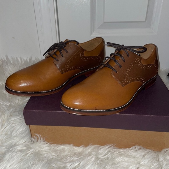 Jonhston & Murphy bk Contad tan/dk brown fg leather shoes Men’s size 7 - Picture 2 of 12